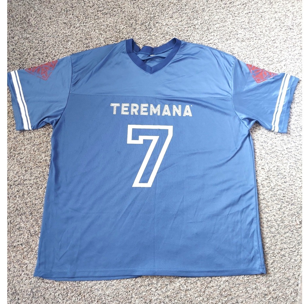 Teremana Jersey Mens 2XL Blue Tequila Promo 7 Athletic V-Neck Mesh Short Sleeve